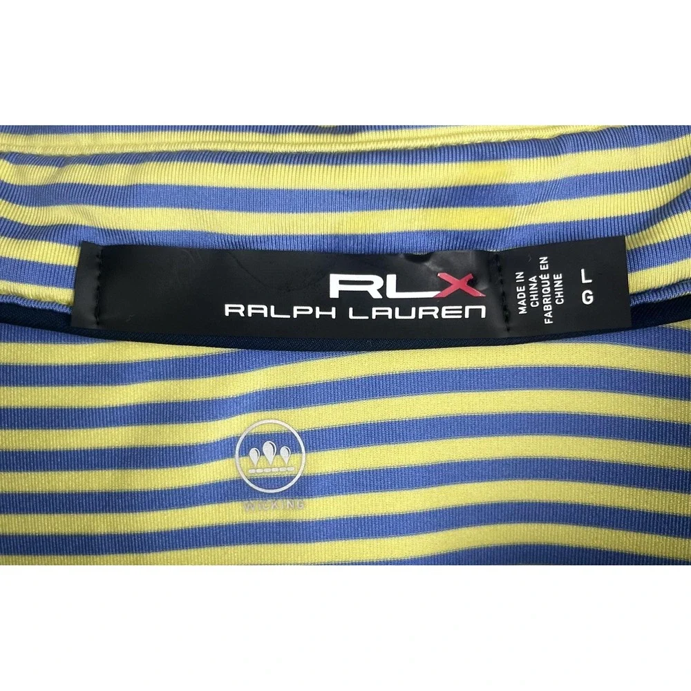 Ralph Lauren RLX Polo Shirt Mens Large Striped Golf Wicking Performance Athletic